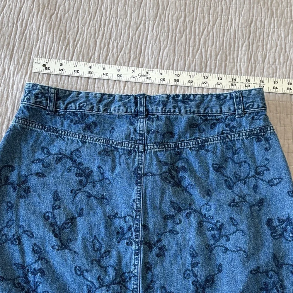 Vintage Y2K Christopher & Banks Floral Denim Midi Skirt - Size 12